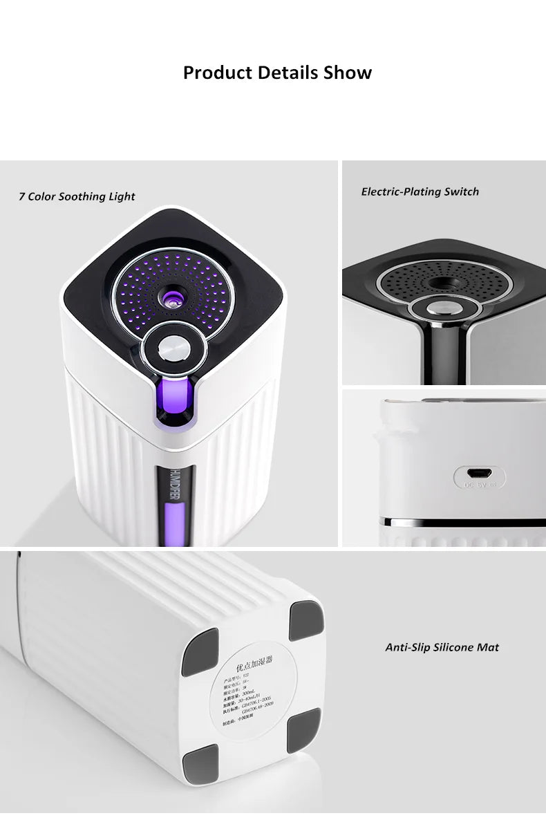 Air Humidifier Ultrasonic Smart Cool Mist Aroma Diffuser HumidifiersWith Color LED Light Mist Maker Fogger For Office Car Home